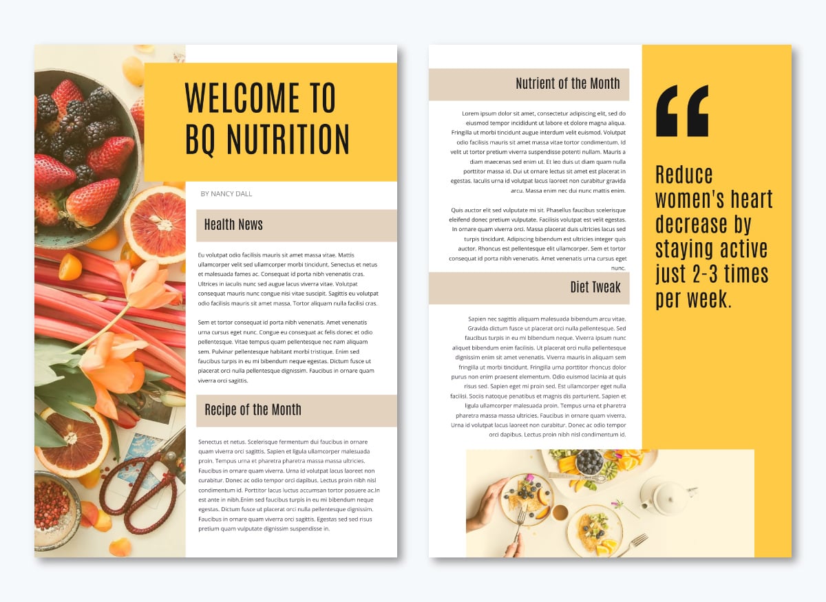 BQ nutrition newsletter template