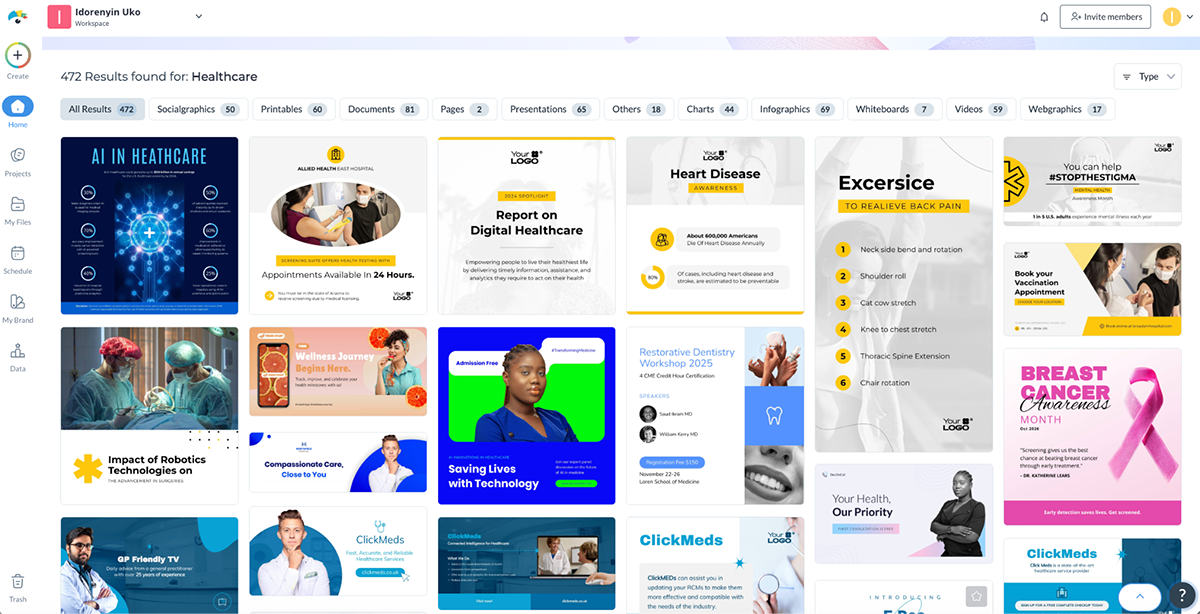 health industry templates in Visme 