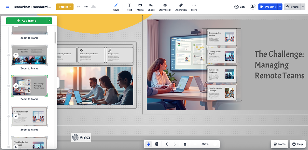 beautiful.ai alternatives - a presentation created using Prezi’s Create with AI feature