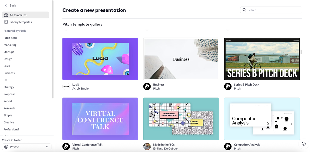beautiful.ai alternatives - Pitch's template gallery