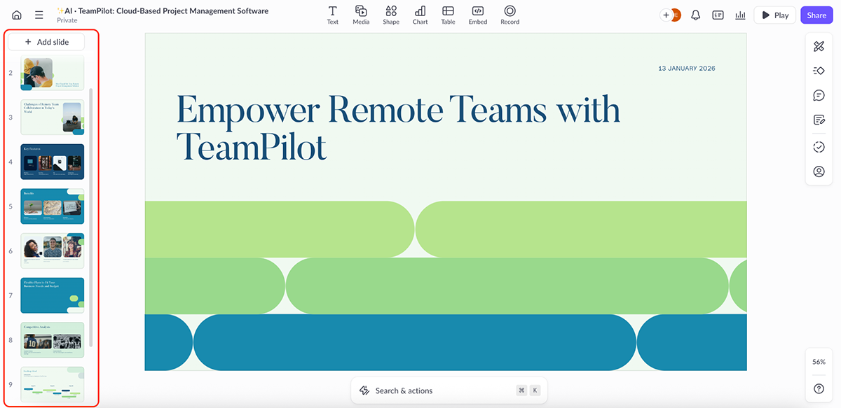 beautiful.ai alternatives - AI-generated presentation created using Pitch