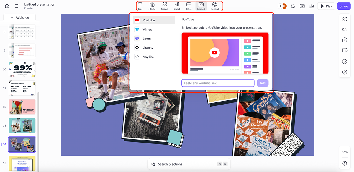 beautiful.ai alternatives - Import content from tools like Figma, Airtable, Loom, LottieFiles and YouTube directly into your slides on Pitch