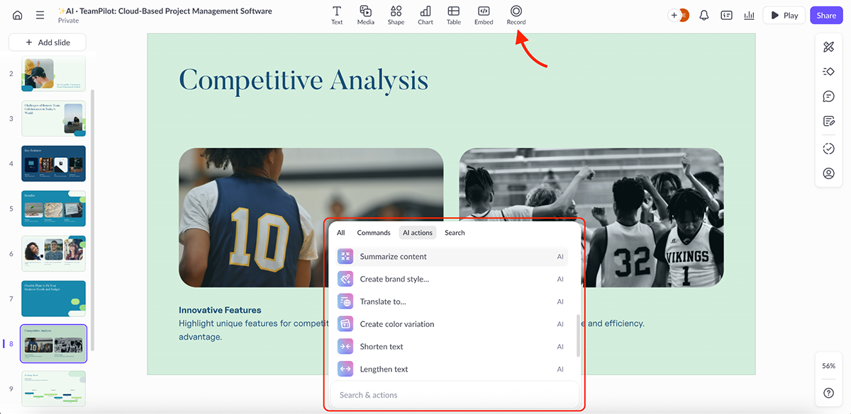 beautiful.ai alternatives - AI actions on Pitch