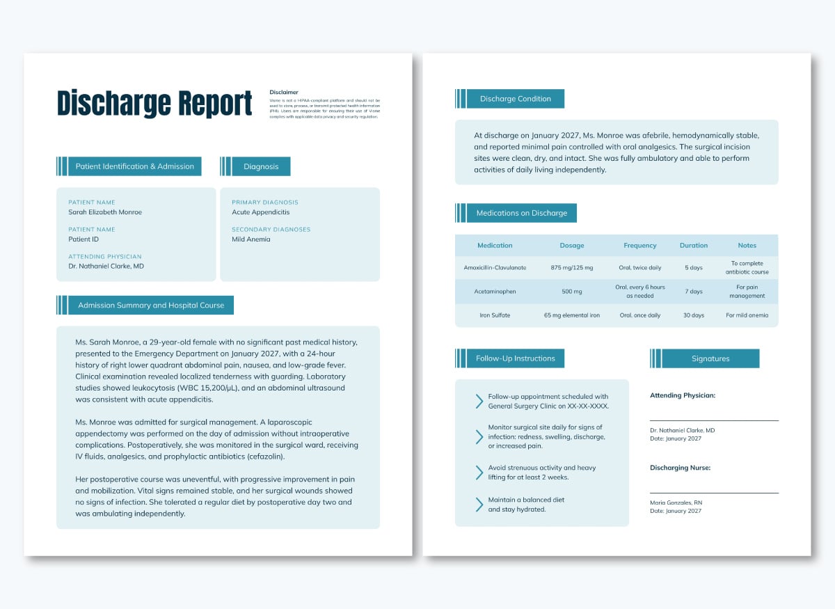 healthcare communication - hospital discharge report template
