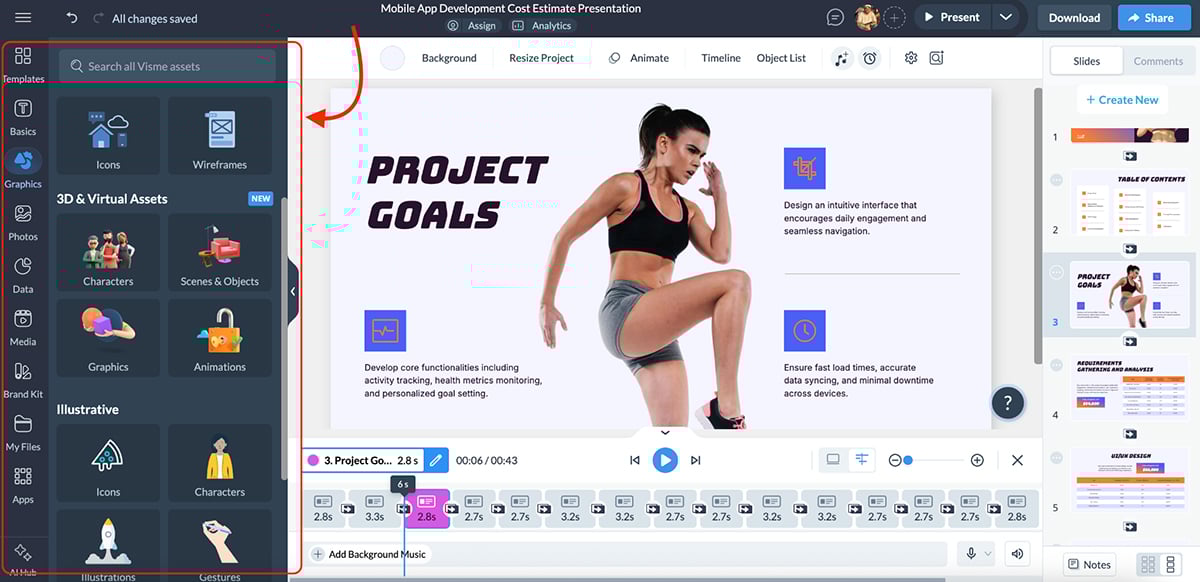Visme's extensive library of assets
