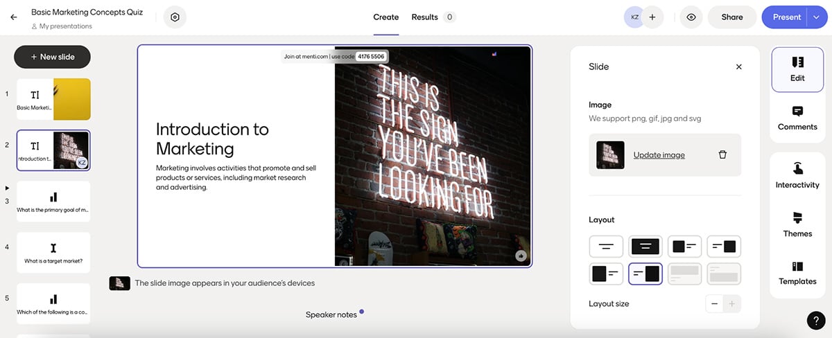 Genially alternatives - quiz-based presentation made using Mentimeter