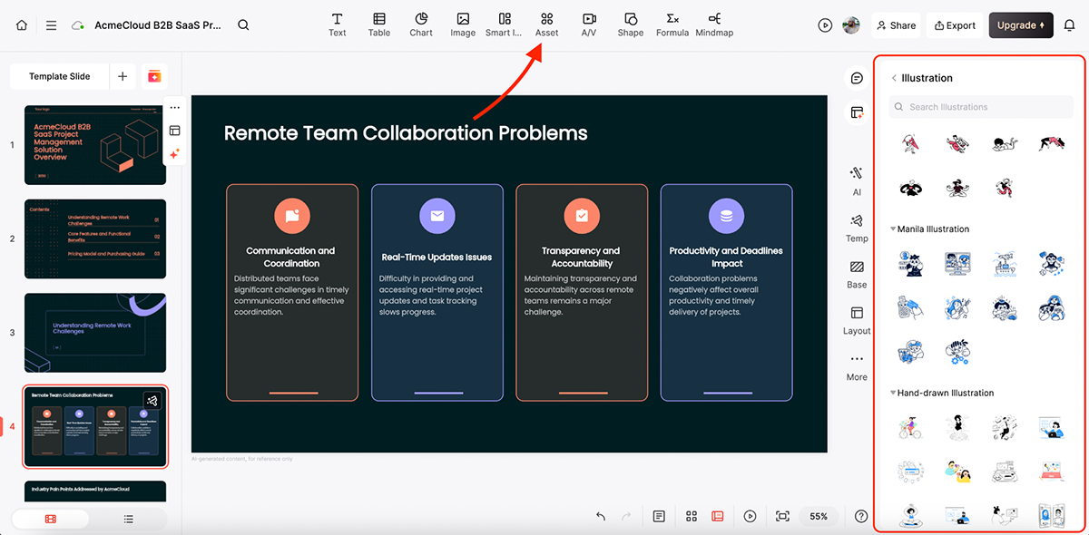 beautiful.ai alternatives - asset library and data visualization features in Presenti