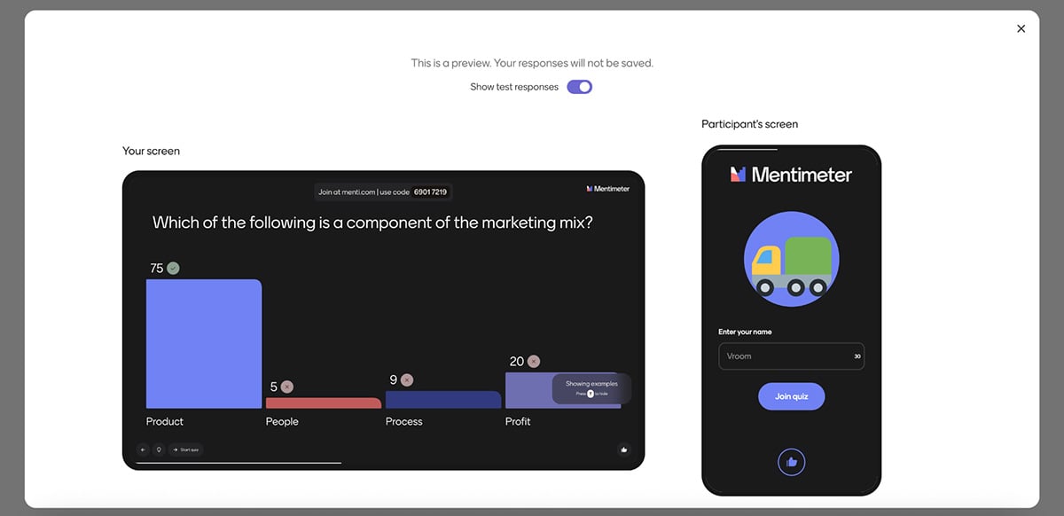 Genially alternatives - quiz-based presentation made using Mentimeter