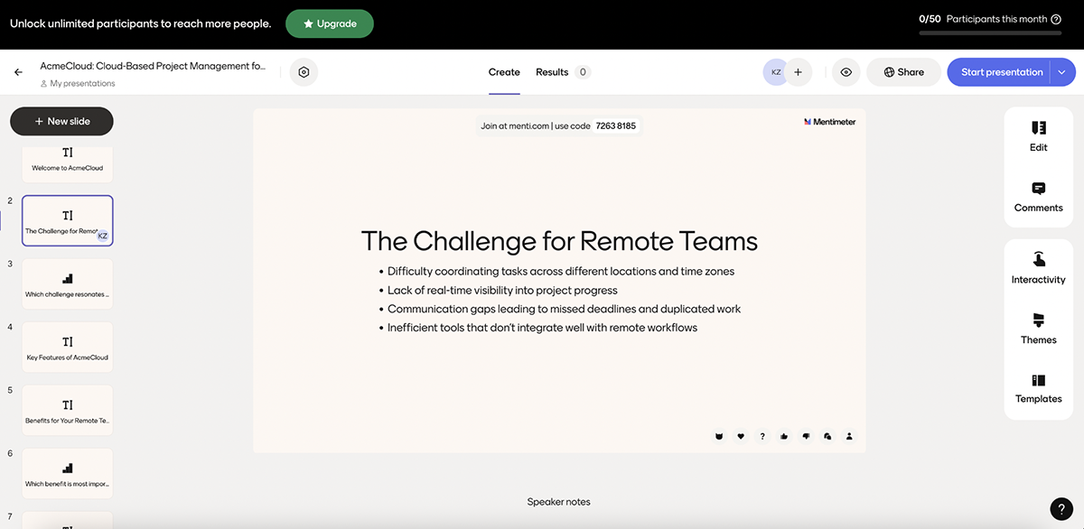 beautiful.ai alternatives - quiz-based presentation created using Mentimete