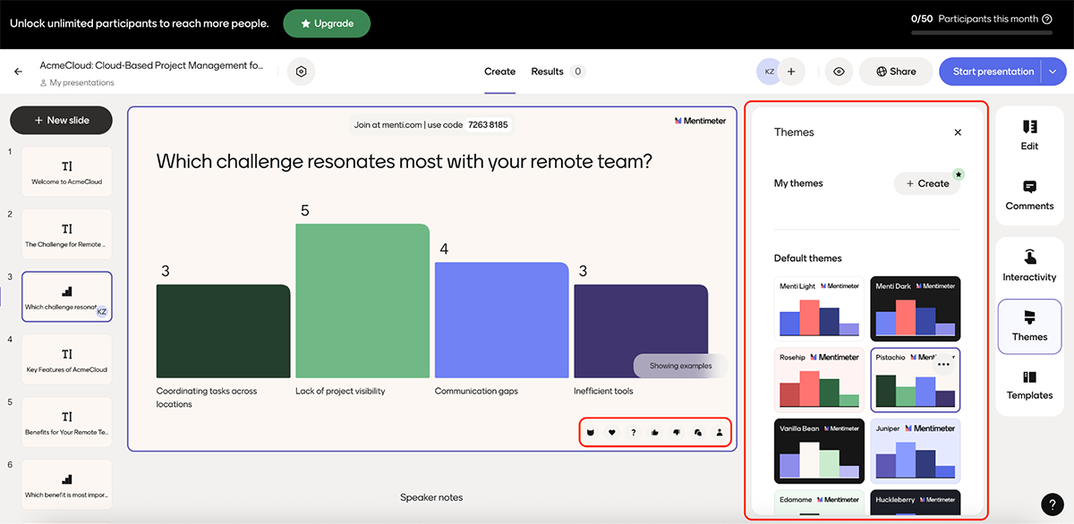 beautiful.ai alternatives - Themes in Mentimete