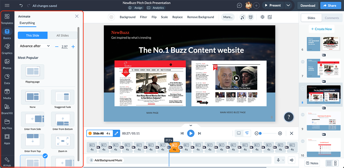 interactive training tools - slide transitions in Visme