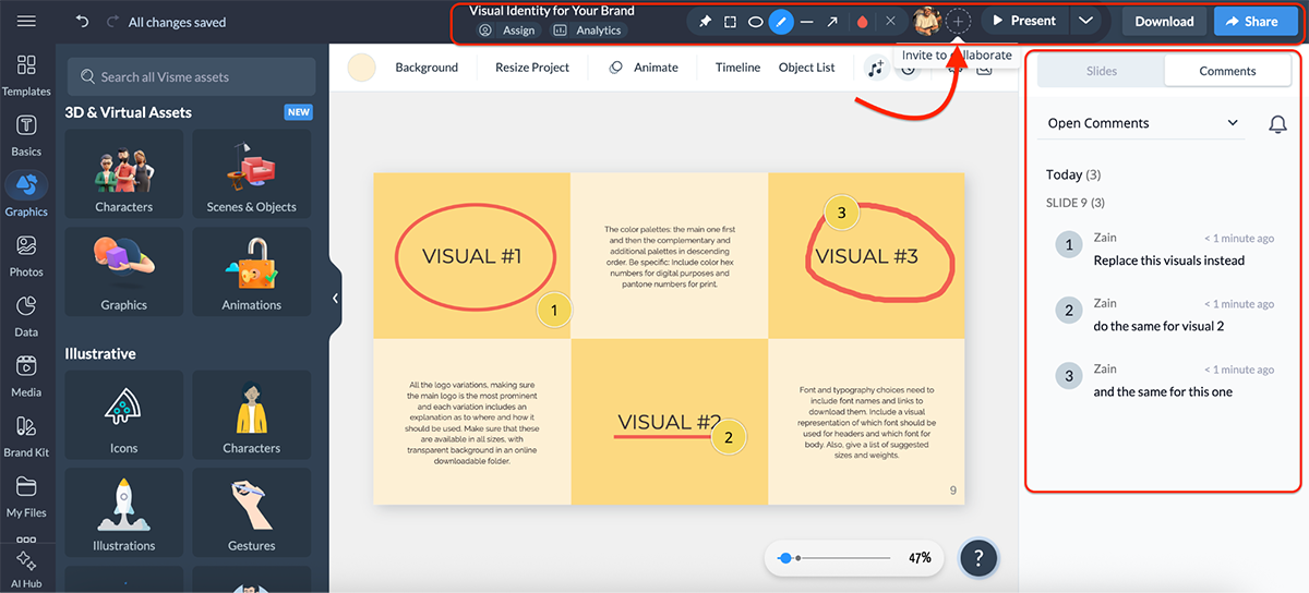 interactive training tools - collaboration features in Visme