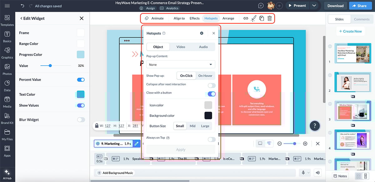 adding animation and interactive elements to an AI generated presentation in Visme