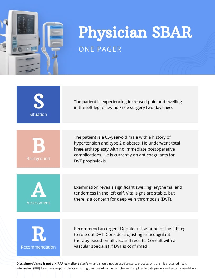 Healthcare communication - Physician SBAR One Pager