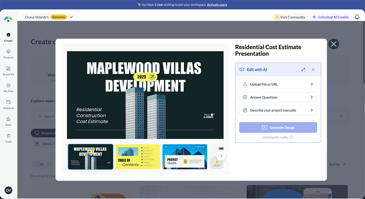 best presentation software - Edit with AI feature in Visme