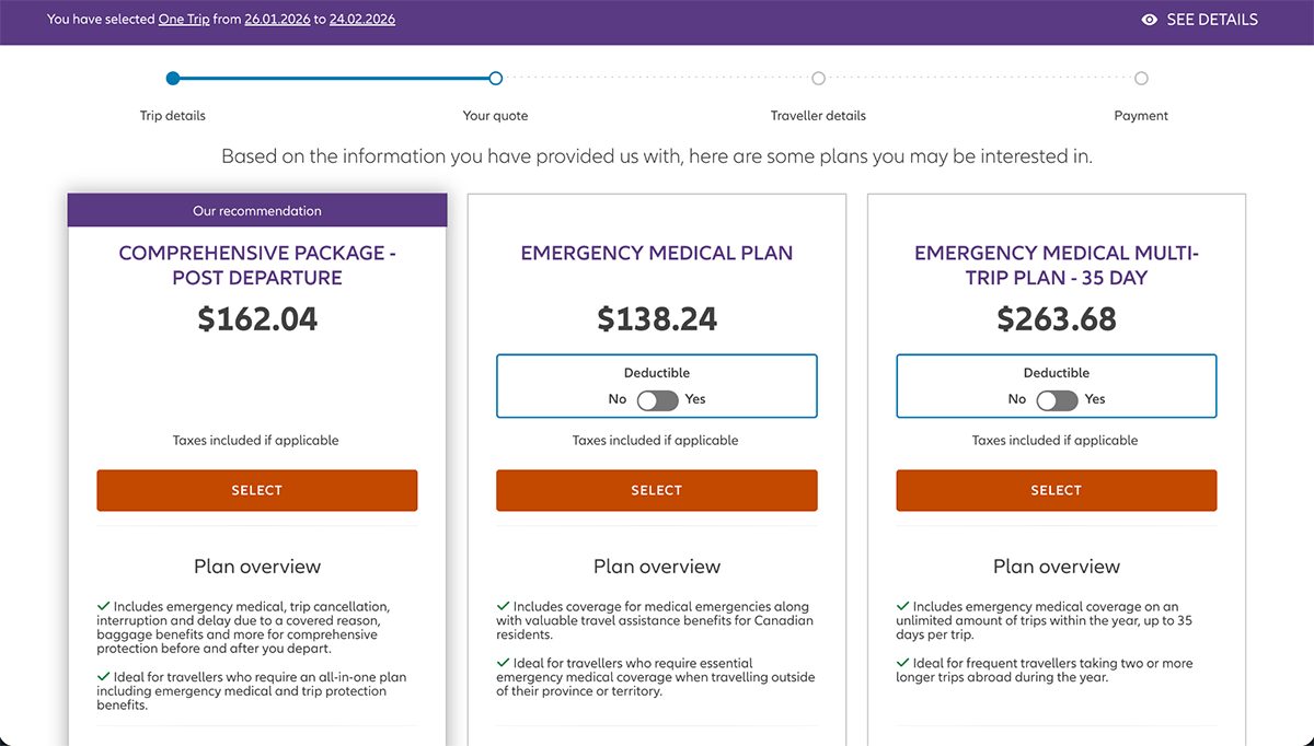 Insurance marketing- Allianz Insurance Canada's travel insurance cost calculator