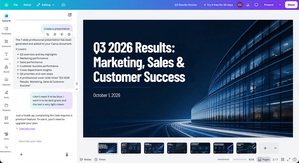best presentation software - Canva's AI presentation generator