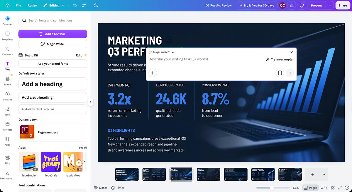 best presentation software - Canva's Magic Write 