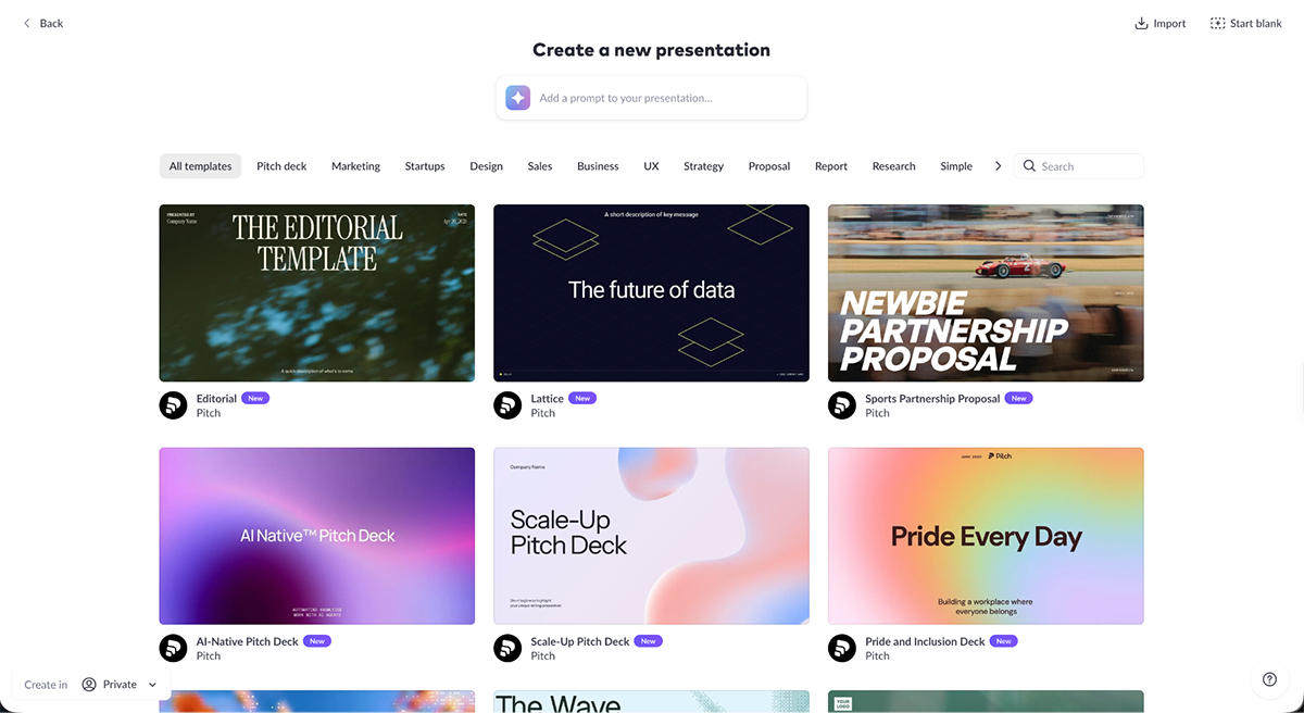 best presentation software - Pitch's template library