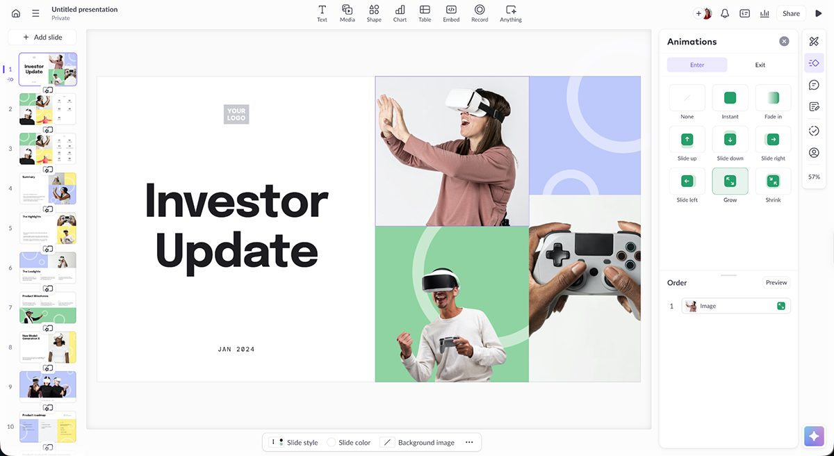 best presentation software - Pitch's animations