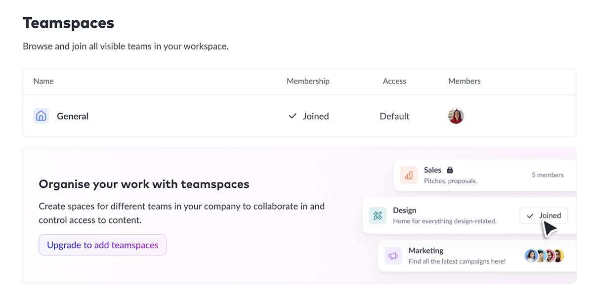 best presentation software - Pitch's Teamspaces