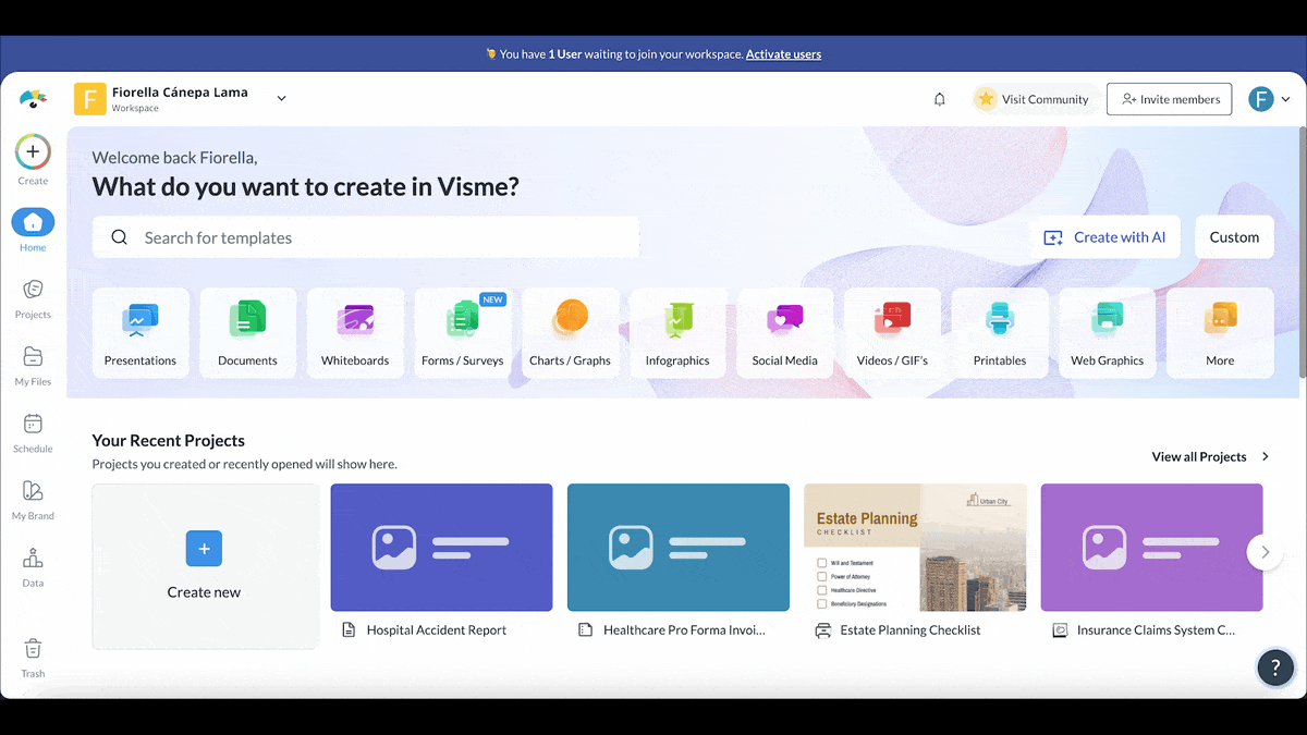 a GIF of using Visme's AI designer to create an insurance marketing presentation