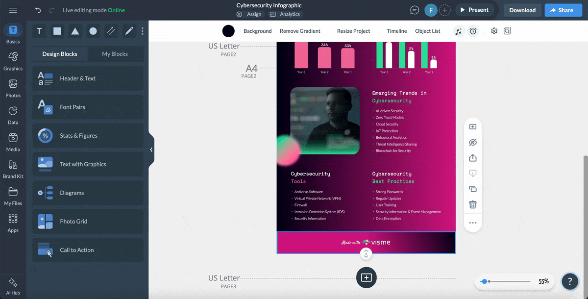 how to adjust the height of an infographic block in Visme