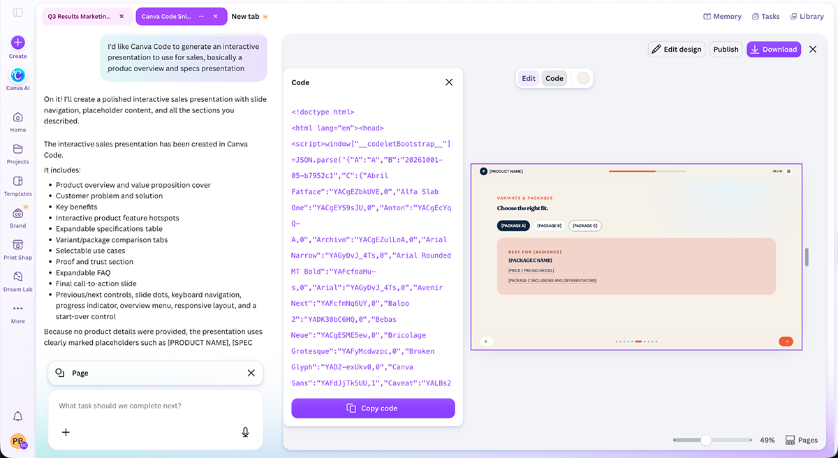 best presentation software - Canva code