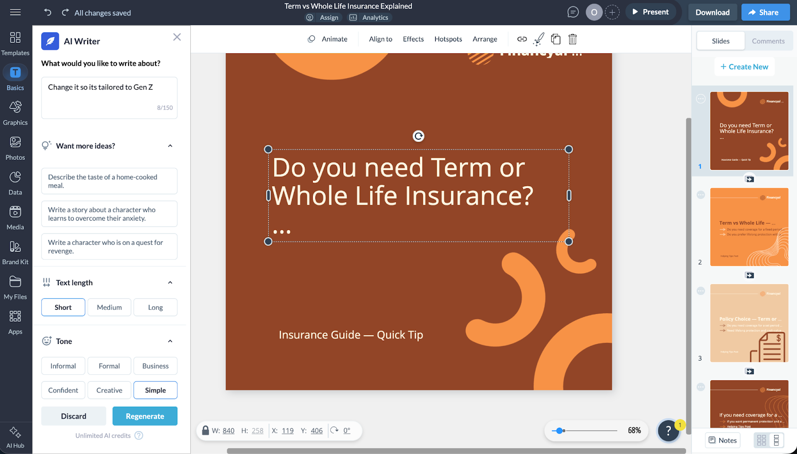 Insurance marketing - an image of Visme's AI Writer