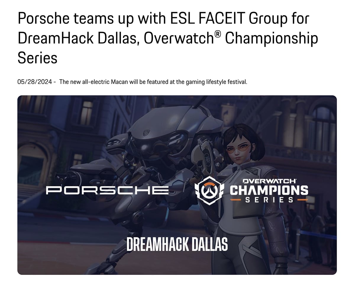 sponsorsship marketing - Porsche partnership with video game Overwatch