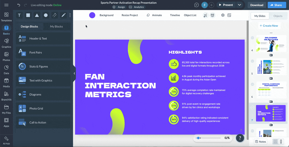 sponsorship marketing tools - GIF of adding multiple interactive elements to a sponsorship deck.