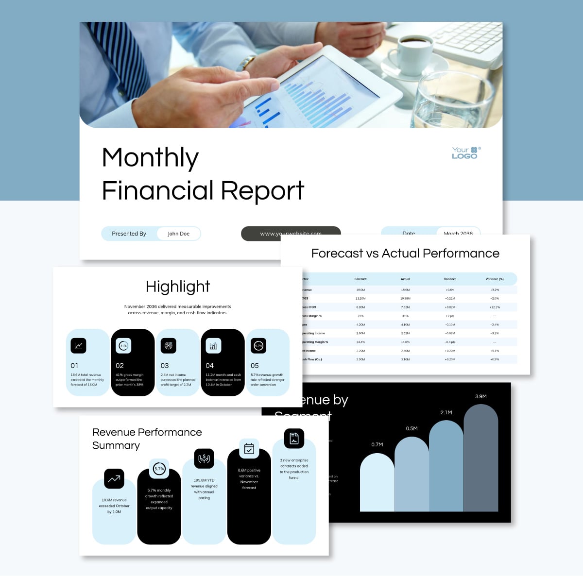 monthly financial report presentation in Visme