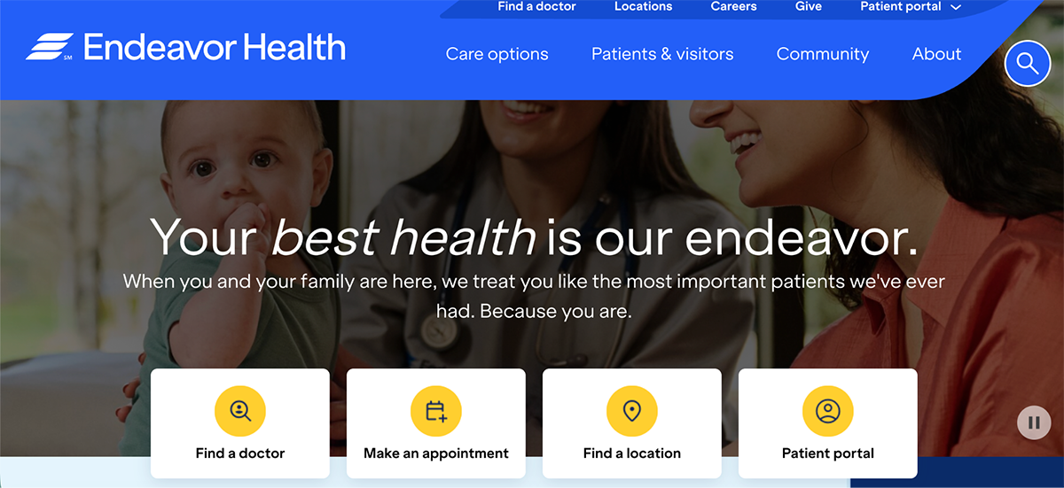 AI Healthcare Marketing - homepage of endeavor health image