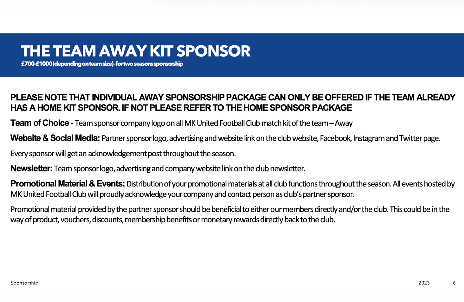 Sponsorship package example - an example of a cluttered sponsorship package slide 