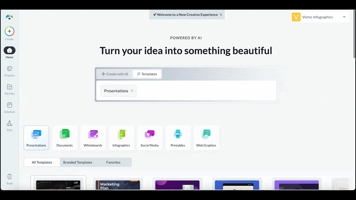 how to create a one pager - Visme's AI design generator