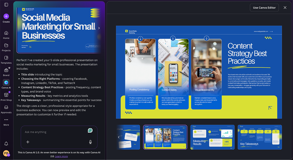 10 Best AI Presentation Makers of 2026 [with Output Examples] - Canva editor