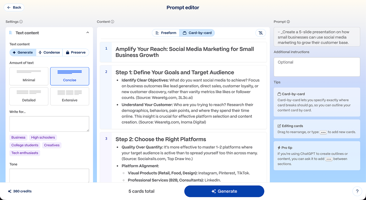 10 Best AI Presentation Makers of 2026 [with Output Examples] - Prompt editor