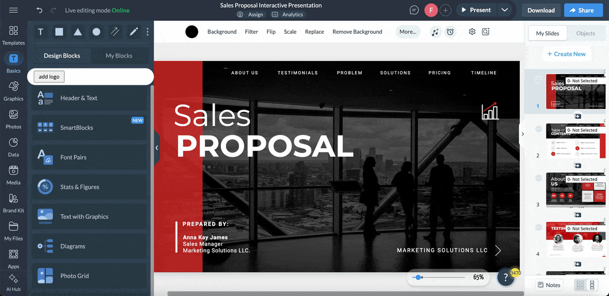 an interactive presentation that has a navigation menu