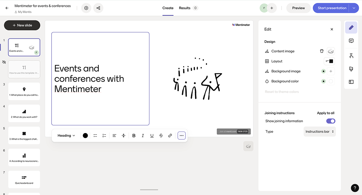 Interactive Sales Presentation Software - Mentimeter; an image of the tool's dashboard with their interactive features showing