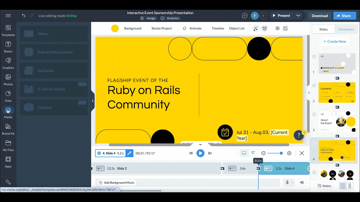a GIF showing how to add video to an interactive presentation in Visme