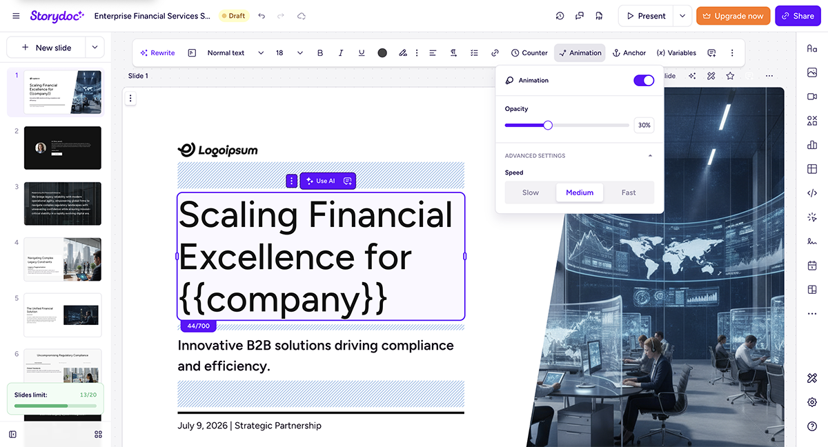 Interactive Sales Presentation Software - storydoc; an image of the tool's dashboard with their interactive features showing