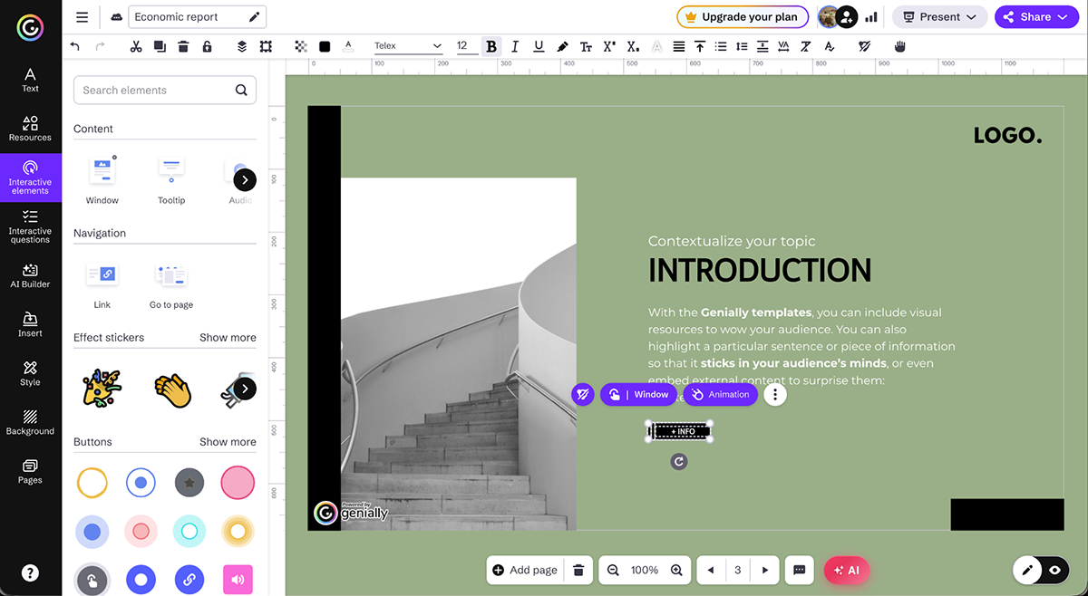 interactive video presentation - Genially interface