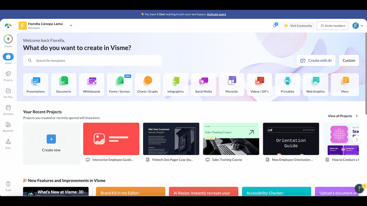 a GIF of generating training materials with Visme AI