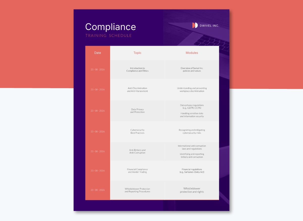 compliance-training-schedule-template