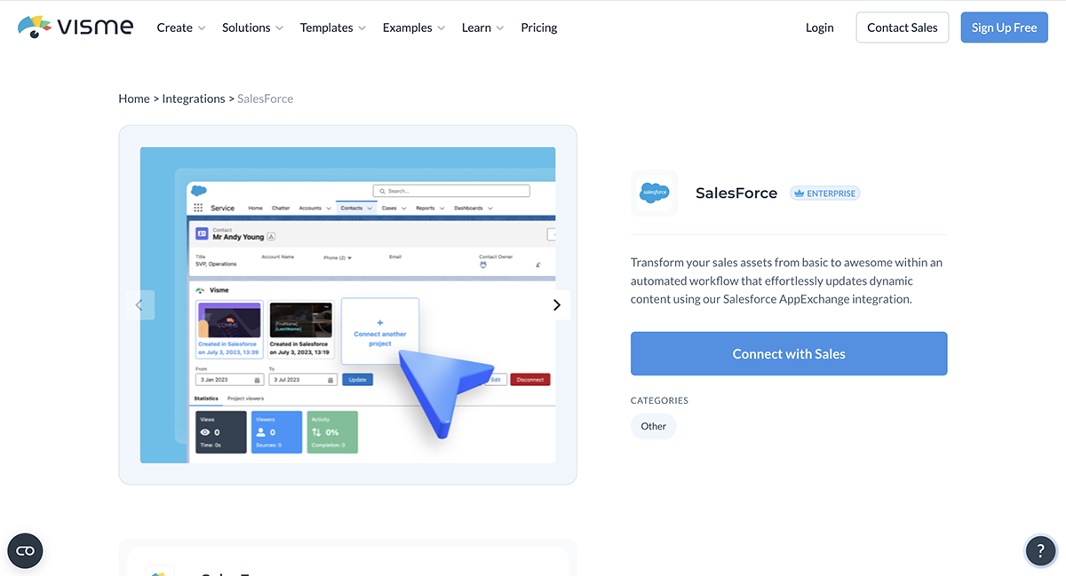 sales content production - Visme+Salesforce integration visualization.