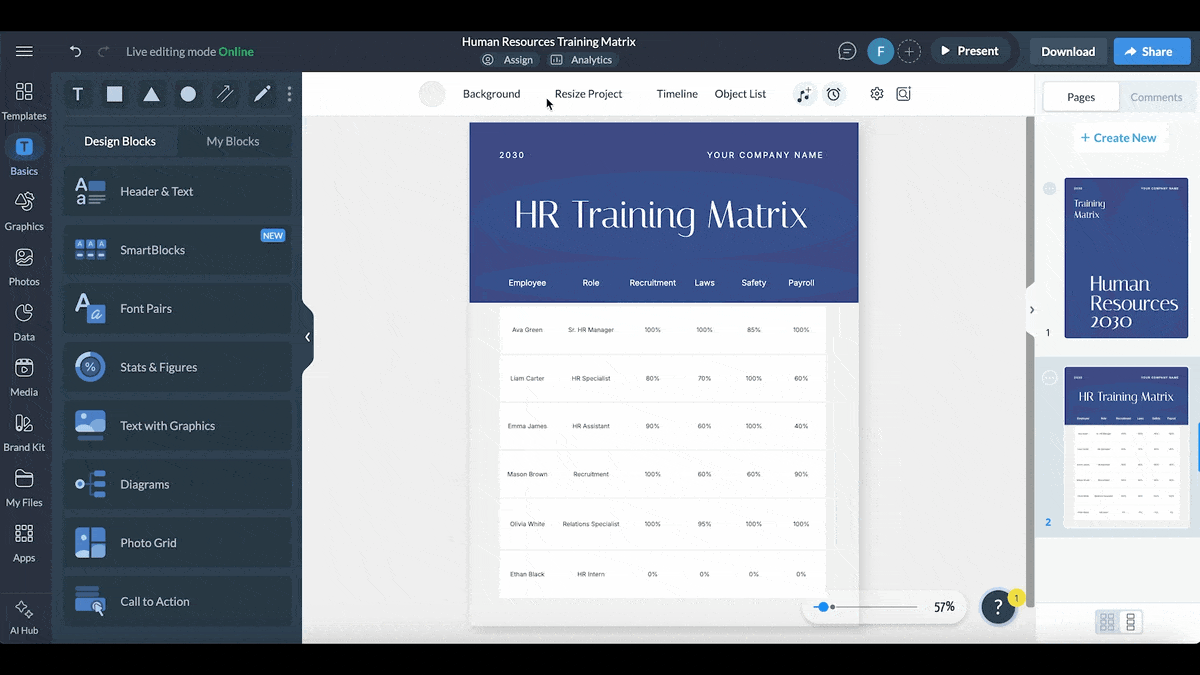 using the collaboration tool to create a training manual in Visme
