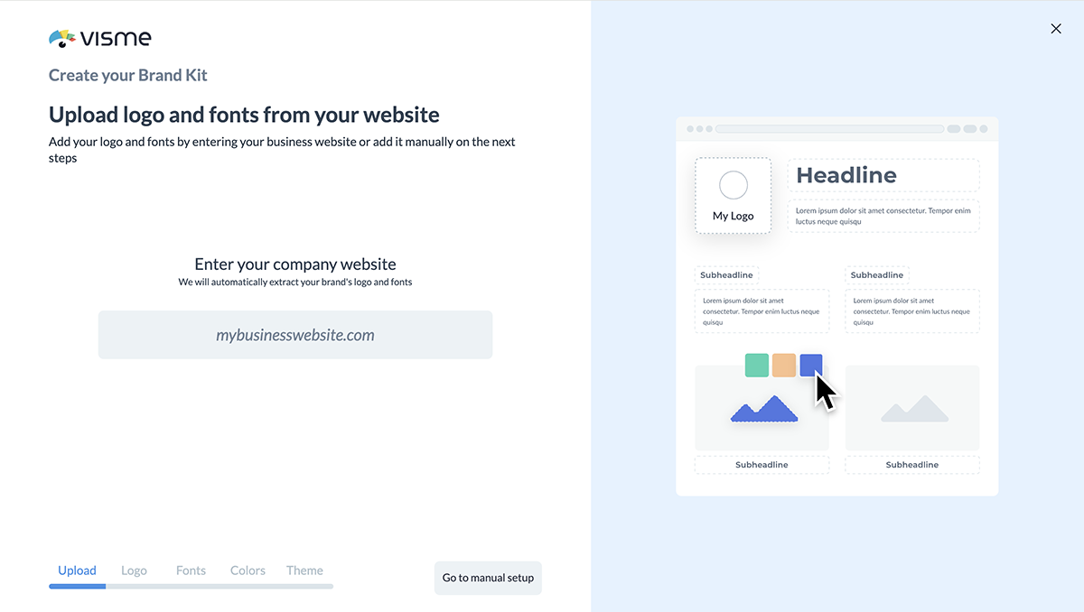 A visual of Visme's brand wizard