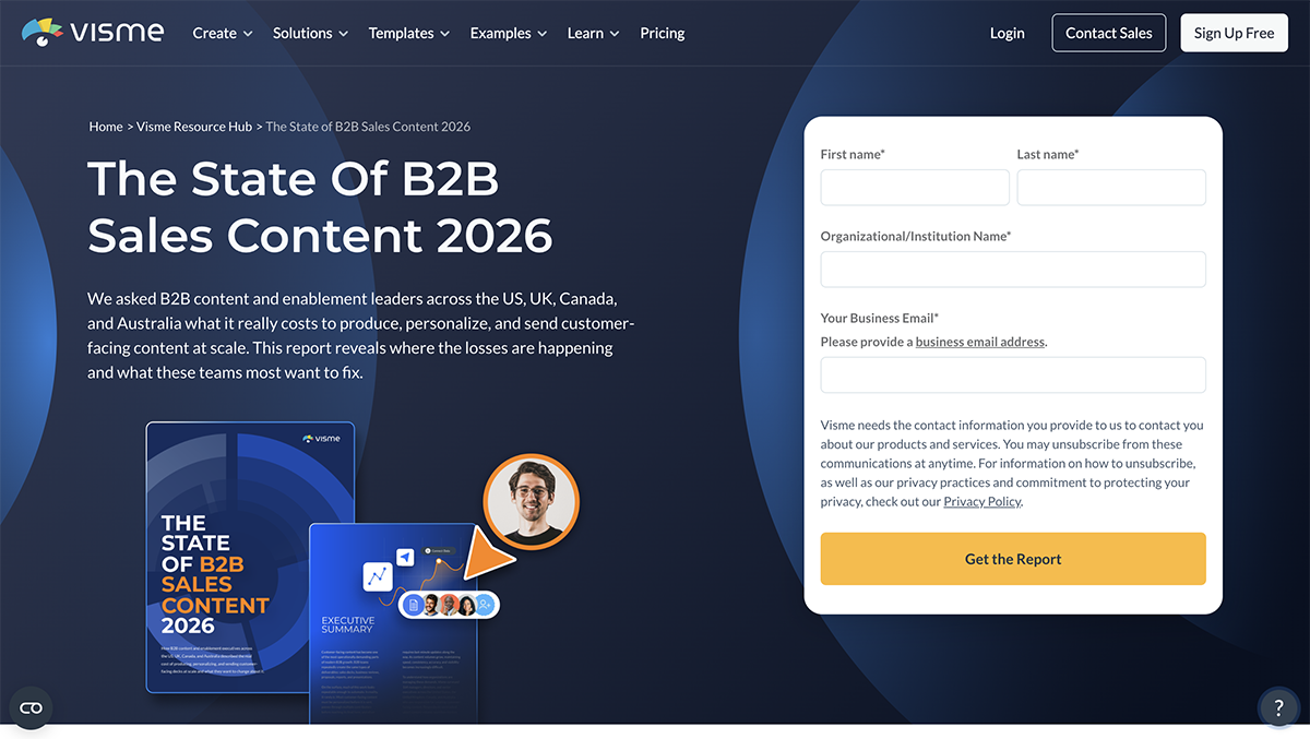 Screenshot of our B2B Sales Report landing page