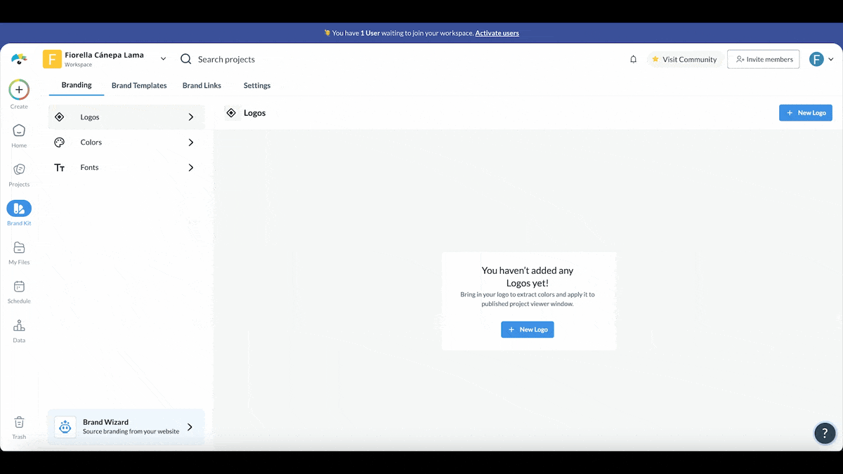  A GIF of creating sales deck in Visme. Show how to create and store brandeds templates and control brand elements
