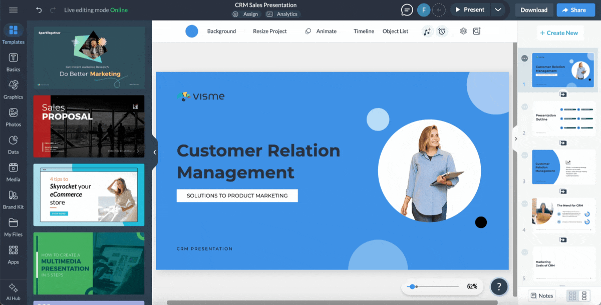  a GIF to show the workflow management feature  and collaboration tool in Visme
